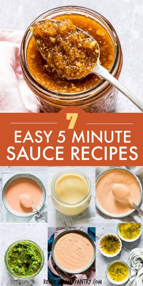 These 5 Really Easy Sauce Recipes will help transform your favorite dishes from great to truly amazing! All 5 of these sauce recipes are super simple to make in just 5 minutes using basic pantry essentials. Use with everything from sandwiches and salads to pasta and more. Ideal for meal prep too! Click through to get the 5 Really Easy Sauce Recipes!! #easysaucerecipes #sauce #saucerecipe #yumyumsauce #lemonbuttersauce #remoulade #basilpesto #honeymustardsauce #pantryessentials #pantryrecipes Super Easy Pasta Sauce, Homemade Already Sauce, All Purpose Sauce, Quick Sauce For Chicken, Simple Sauce For Salmon, Chicken Sauce Recipes Easy, Date Sauce Recipe, Sauces Recipes, Easy Sauce Recipe