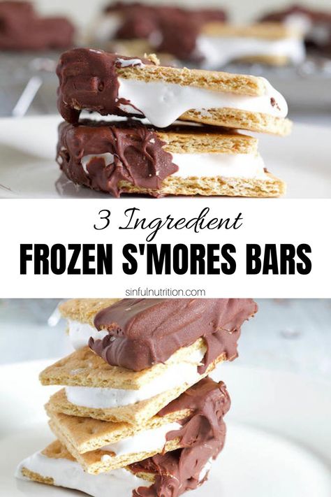 This No-Bake Frozen S'mores Recipe is a classic summer treat made easy, with only three ingredients, and no campfire required! | @sinfulnutrition #sinfulnutrition #nobakesmores #easysmoresdessert Summer Smores, Smores Recipe, Frozen Smores, Smores Bar, S Mores Bars, Smores Dessert, Dessert Summer, Smore Recipes, S'mores Bar