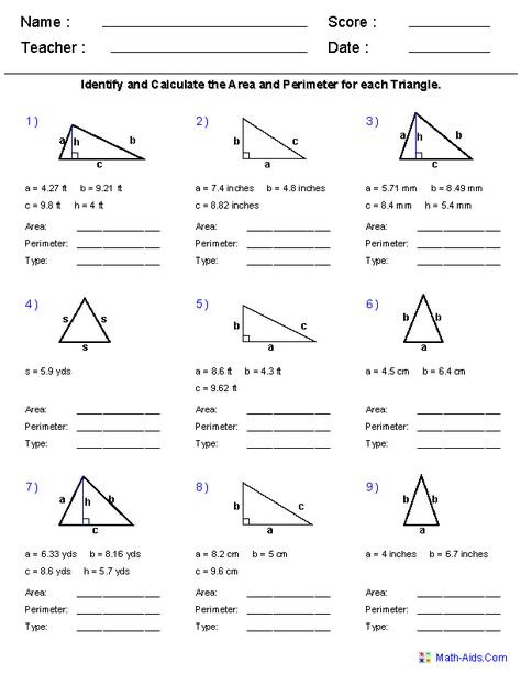 Area and Perimeter of Triangles Worksheets @Amanda Bye Perimeter Of Triangle, Perimeter Formula, 10th Grade Geometry, Grade 6 Math Worksheets, Area And Perimeter Worksheets, Area Worksheets, 6th Grade Worksheets, Perimeter Worksheets, Triangle Worksheet