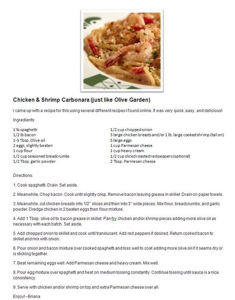 Olive Garden Carbonara Recipe, Chicken Shrimp Carbonara, Chicken Carbonara Pasta, Chicken And Shrimp Carbonara, Shrimp Carbonara, Chicken Carbonara Recipe, Olive Garden Chicken, Chicken Carbonara, Chicken Shrimp