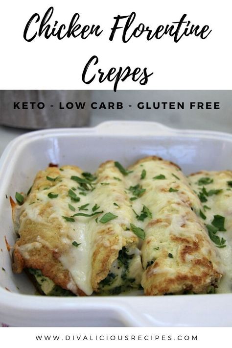 Chicken Florentine Crepes Recipe, Chicken Florentine Crepes, Keto Crepe, Gf Crepes, English Pancakes, Dinner Crepes, Crepe Recipe Savory, Chicken Crepes, Easy Crepe Recipe