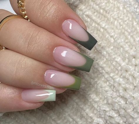 Ballerina Acrylic Nails, Green Acrylic Nails, S Nails, Tapered Square Nails, Hippie Nails, Basic Nails, Simple Acrylic Nails, French Acrylic Nails, Funky Nails