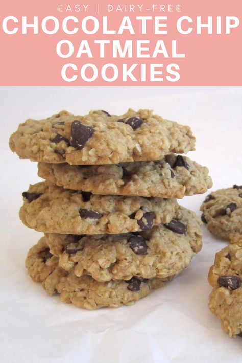 Chocolate Chip Oatmeal Cookies Easy, Nut Free Cookies, Chewy Oatmeal Chocolate Chip Cookies, Chocolate Chip Oatmeal Cookies, Oatmeal Chocolate Chip Cookie Recipe, Oatmeal Cookies Easy, Best Oatmeal Cookies, Dairy Free Recipes Dessert, Dairy Free Recipes Dinner