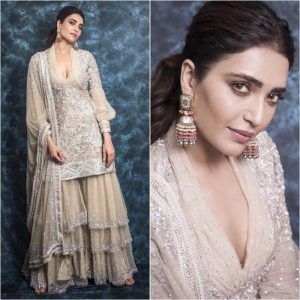 Suit Set Design, Layered Sharara, Frock Style Kurti, White Salwar Suit, Anarkali Patterns, Big Indian Wedding, Designer Sharara Suits, Karishma Tanna, Bollywood Suits