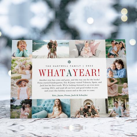 What a Year | Year in Review Photo Collage Holiday Card Holiday Card Design, Christmas Holiday Photos, Vacation Memories, Holiday Design Card, Year In Review, First Tooth, Hand Sketch, Holiday Postcards, Modern Holiday Card