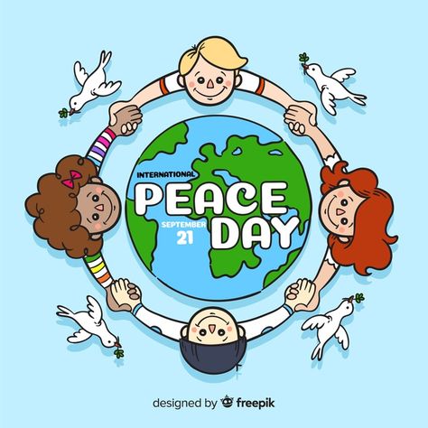 Hand drawn peace day with children Free Vector World Peace Drawing, Poster On Peace, World Peace Day Poster, Peace Day Drawing, International Peace Day Poster, World Peace Art, Peace Day Poster, Save Environment Poster Drawing, Peace Slogans