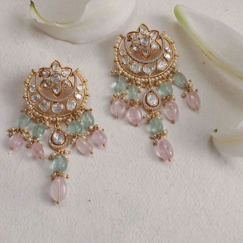 #earrings #diamondearrings #goldearrings #silverearrings #earringscollection #jhumkas #jhumka #jhumkis #jhumkies #jhumka Pastel Moodboard, Desi Earrings, Pakistan Jewelry, Haldi Jewellery, Fashion Jewelry Necklaces Gold, Unique Wedding Jewelry, Pastel Jewelry, Bridal Jewelery, Pretty Jewelry Necklaces