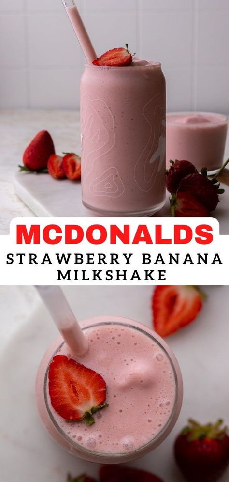 Mcdonald’s Strawberry Banana Smoothie-Aka your childhood’s favorite memory is here. This recipe will show you how to make a healthier version of the popular Mcdonald’s strawberry banana frappuccino at home in no time. Mcdonalds Strawberry Banana Smoothie, Strawberry Banana Yogurt Smoothie, Peach Banana Smoothie, Vanilla Protein Shake, Strawberry Banana Milkshake, Peach Smoothie Recipes, Smoothie Recipes Strawberry, Homemade Smoothies, Banana Drinks