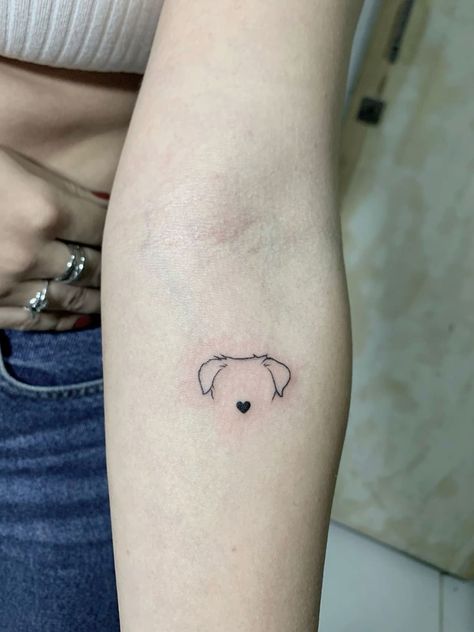 Creative Pet Tattoos, Dog Tattoo Aesthetic, Tato Dog, Pet Tattoos Dog, Minimal Dog Tattoo, Leg Tattoo Placements, Cute Meaningful Tattoos, Pet Portrait Tattoos, Tattoo Pet