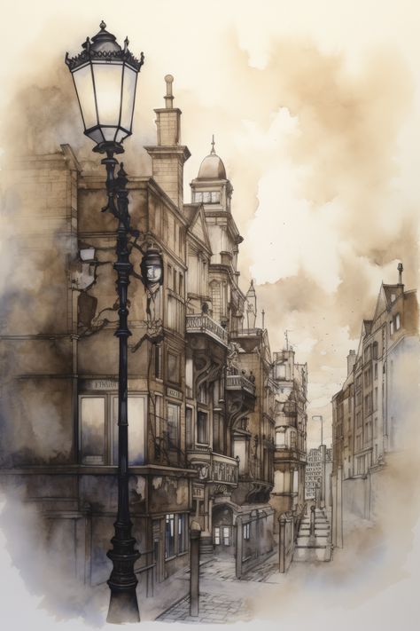 london street scene in watercolor and ink Building Art Watercolour, Street Background, Live Sketching, Victorian Street, Buildings Artwork, Landscape Architecture Drawing, Building Sketch, Watercolor City, Building Painting