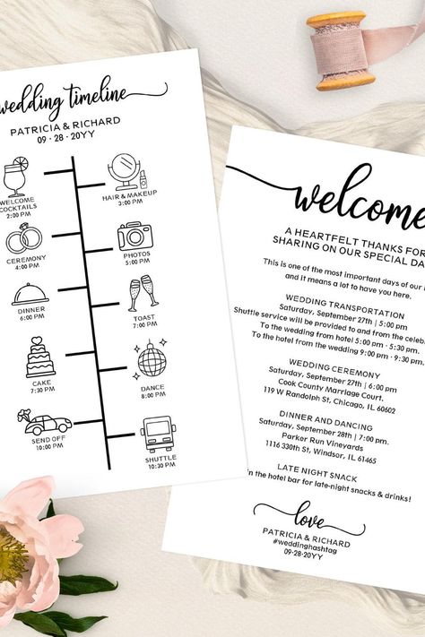 Wedding Itinerary Cocktail - Icon Wedding Welcome Wedding Announcement Cards, Wedding Transportation, Wedding Itinerary, Wedding Announcement, Notes Design, Shop Wedding, Announcement Cards, Welcome Gifts, Wedding Announcements