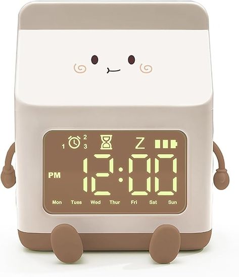 Amazon.com: NEBDKRY Kids Alarm Clock for Girls, Milk Alarm Clock with Snooze Toddler Sleep Training Clock for School Home Office(Brown) : Home & Kitchen Time Perception, Cute Alarm Clock, Room Grunge, Kids Alarm Clock, Carton Design, Bedside Clock, Milk Box, Timer Clock, Clock For Kids