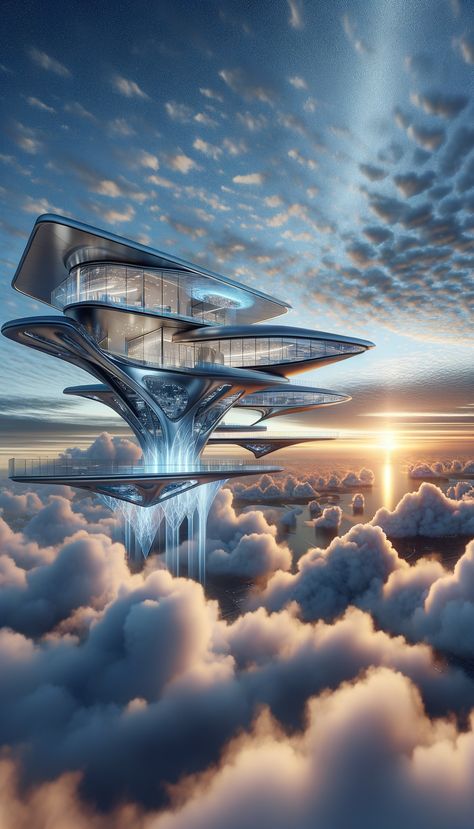 Sky-high elegance: The Futuristic Sky Mansion redefines luxury with its blend of innovation and magnificence. 🌌💎 Futuristic House Design Exterior, Neo Futurism Architecture, Modern Futuristic Interior, Modern Futuristic House, Sci Fi Apartment, Futuristic House Design, Futuristic Mansion, Sci Fi Space Station, Sci Fi House