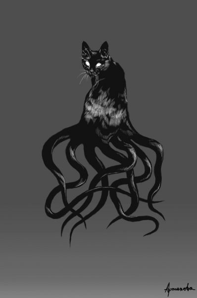 Tentacle Tattoo, Cthulhu Tattoo, Black Cat Tattoos, Creepy Monster, Octopus Art, Cat Character, Dnd Art, Retro Cats, Creepy Art