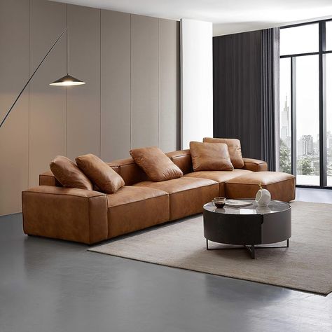 Large L-Shaped Sofa Couch with Ottoman, Filled with Feather, Modern Air Leather Love Seats Furniture Waterproof Dust-Proof Sofa Set for Living Room (Cognac Tan) Tan Sofas, Tan Leather Couch, Sofa Set For Living Room, Olive Sofa, Tan Sofa, Leather Couches Living Room, Large Sectional Sofa, Couch With Ottoman, Sectional Sofas Living Room