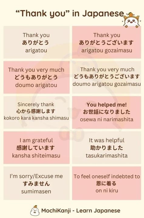 Self-studying Japanese Learners | **5 ways to say “Thank you” in Japanese** | Facebook Thank You Japanese, Thank You In Japanese, Japanese Tips, Studying Japanese, Japanese Vocabulary, Basic Japanese, Common Quotes, Materi Bahasa Jepang, Japanese Language Lessons