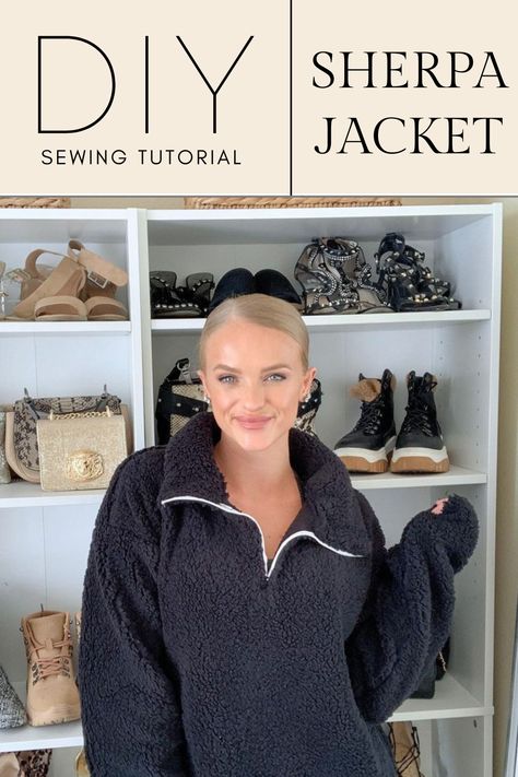 Sherpa jacket diy sewing tutorial Sew Fleece Jacket, Sherpa Jacket Sewing Pattern, Sherpa Sewing Projects, Fleece Sweater Pattern, Fleece Jacket Diy, Fleece Sewing Patterns, Fleece Jacket Pattern, Crystal Projects, Fleece Sewing Projects