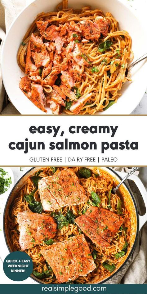 Salmon Pasta Recipes Dairy Free, Salmon Pasta Dairy Free, Creamy Cajun Salmon, Cajun Salmon Pasta, Heathy Recipe, Free Noodles, Salmon Pasta Recipes, Cajun Salmon, Homemade Seasoning