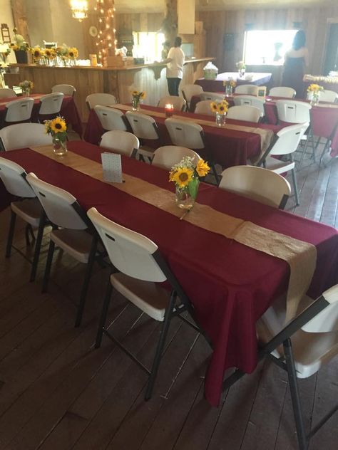 Troll Haven september wedding, antique barn reception. Sunflowers and burgundy Sunflower Wedding Decorations, Outdoor Country Wedding, Sunflower Themed Wedding, Maroon Wedding, Country Style Wedding, Barn Reception, Mom Wedding, September Wedding, Sunflower Wedding