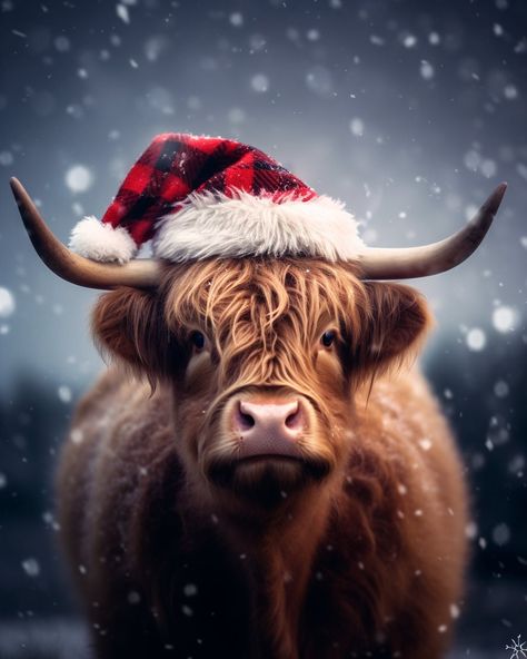 "Instant Download - Highland Cow in Christmas Cheer - Printable Wall Decor Bring a touch of whimsy and festive spirit to your home with this charming Highland Cow Christmas Portrait! Perfect for anyone who adores these shaggy beauties and wants to add a unique flair to their holiday decor. This digital download allows you to easily print at home or at your local print shop and have your Highland Cow dressed in holiday finery up on your wall in no time! ABOUT THIS ITEM Digital Download: This is a Fluffy Cows Wallpaper, Western Christmas Pictures, Winter Cow Wallpaper, Christmas Cow Wallpaper, Christmas Cows, Christmas Cow, Christmas Cows Wallpaper, Highland Cow Christmas, Highland Cow Christmas Pictures