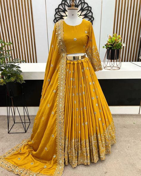 Shop & Share 🛍️ Designer Haldi Special Ready To Wear Yellow Lehenga Choli 💛🎉 ₹1499+Ship 👈 DM TO ORDER 💕 ORIGINAL DRESSES AT AFFORDABLE PRICE 😍 TRUSTED SELLER SINCE 2022 💯 COD & ONLINE PAYMENT ✔️ FOLLOW & JOIN WHATSAPP CHANNEL FOR EXCLUSIVE COLLECTION 😍 MUST CHECK HIGHLIGHTS 💗 Presenting New Wedding Collection Lehenga Choli With Full Heavy Embroidery Sequence Work*👌💕 💃*Lehenga Fabric : * Heavy Chinon Silk With Heavy Embroidery Sequence Work With CanCan Patta* 💃*Lehenga Flair:* 3 mtr 💃*Leh... Lehenga Designs Yellow, Heavy Work Lehenga, Haldi Outfits, Yellow Lehenga, Lehenga Fabric, Work Lehenga, Sequence Work, Heavy Embroidery, Leh