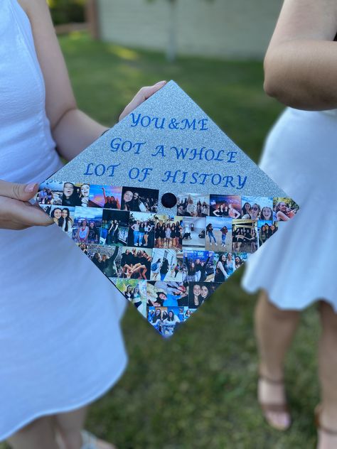 Graduation Cap Designs Friend Group, Umass Amherst Graduation Cap, Grad Cap Ideas With Pictures, Picture Collage Graduation Cap, Graduation Cap Designs Family, Graduation Cap Designs One Direction, Matching Grad Caps For Best Friends, One Direction Graduation Cap Ideas, Graduation Cap Designs Best Friends