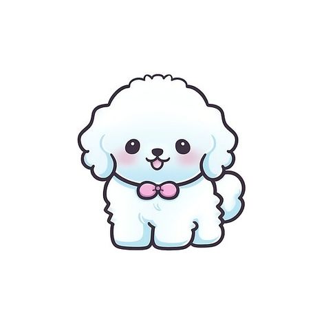 Adorable Bichon Frise White Dog with a Pink Bow Tie Cute Dogs And Puppies Drawing, Dog Kawaii Drawing, Bichon Drawing, White Dog Drawing, Cute Puppy Drawing, Bichon Frise Drawing, Puppies Drawing, Puppy Drawing Easy, Bichon Frise Art