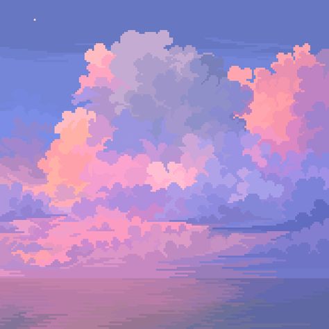 Pink Clouds, The Sky, Pixel Art, Stars, Water, Twitter, Pink, Blue, Art