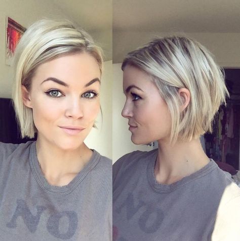 Blonde Chin-Length Bob Short Straight Bob Hairstyles, Straight Bob Hairstyles, Popular Short Hairstyles, Bob Hairstyles For Fine Hair, Short Layered Haircuts, Penteado Cabelo Curto, Haircuts For Fine Hair, Short Bob Hairstyles, Hairstyles Haircuts