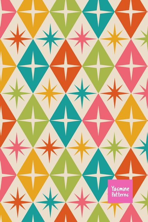 Mid Century Atomic Starbursts on retro diamonds in green, teal, pink and orange Mid Century Wallpaper Iphone, Mid Century Patterns Wallpapers, 50s Wallpaper Pattern, Mid Century Modern Iphone Wallpaper, Green And Purple Pattern, Midcentury Modern Restaurant Design, Mid Century Background, Retro Color Aesthetic, Mid Century Modern Background