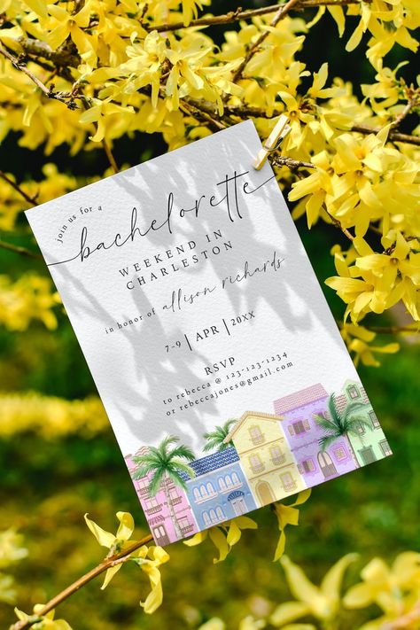 Charleston Bachelorette Itinerary & Invitation Template, Bach Weekend Ideas & Inspo, Digital Download, Rainbow Row Itinerary Template Free, Bachelorette Party Invite, Itinerary Invitation, Charleston Bachelorette, Bach Weekend, Bachelorette Itinerary, Weekend Ideas, Rainbow Row, Itinerary Template