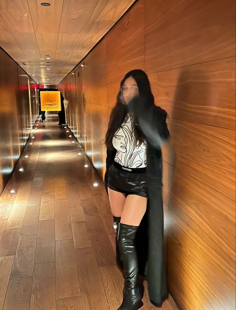 Outfit Is From: Jacket & BodySuit: PrettyLittleThing Shorts: Tom Ford Shoes: Steve Madden #fashion #aesthetic #mood #details Outfits Night Out, Tom Ford Shoes, Shoes Steve Madden, Fashion Aesthetic, Night Outfits, Tom Ford, Steve Madden, Leather Pants, Night Out