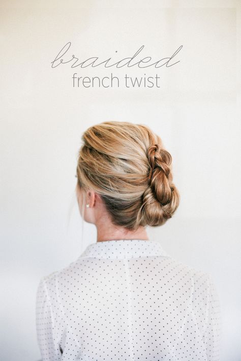 DIY braided French twist hair tutorial. #diyweddingtutorials #weddinghairstylesforlonghair French Twist Braids, Easy Office Hairstyles, Hairstyles For Long Hair Easy, Easy Work Hairstyles, Hair In A Bun, French Twist Updo, Twist Updo, Office Hairstyles, French Twist Hair