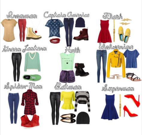 A fashionable Superhero everyday of the week Superhero Inspired Outfits, Marvel Bounding, Movie Character Outfits, Bond Outfits, Marvel Inspired Outfits, Disney Bound Outfits Casual, Disneybound Outfits, Marvel Oc, Avengers Costumes