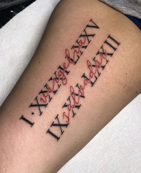 Numeral Tattoo Ideas, Roman Numeral Tattoo Ideas, Heartbeat Tattoo With Name, Date Tattoo Ideas, Date Tattoo, Roman Numeral Tattoo, Numeral Tattoo, Small Shoulder Tattoos, Roman Numeral Tattoos