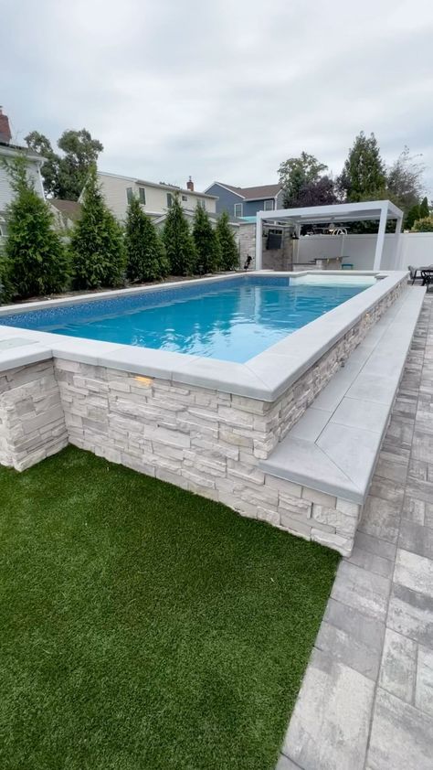 Do you dream of having your own paradise in your backyard? Stop down this weekend to make it a reality.#swimmingpools #abovegroundpools… | Instagram Backyard With Pool And Trampoline, Simple Backyard Pool Ideas, Small Patio Pool Ideas, Backyard Inspiration With Pool, Pool Backyard Landscape, Semi Inground Pool Ideas Backyards, Pool Small Yard, Small Backyard Remodel, Pool Backyard Ideas