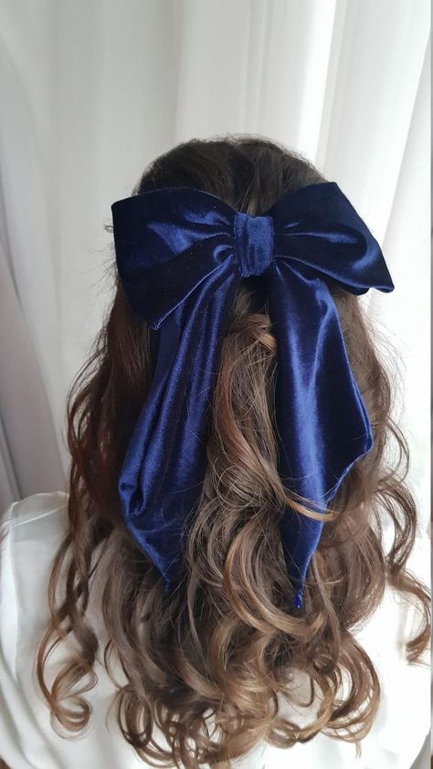 Zoya Nazyalensky, White Hair Accessory, Blue Hair Bows, Blue Hair Accessories, Dark Blue Hair, Victorian Hairstyles, Hair Bow Tutorial, Hollywood Hair, Yule Ball