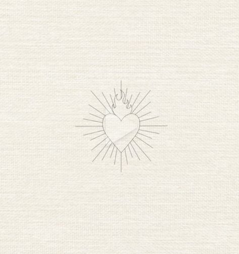 Minimal Sacred Heart Tattoo, Sacred Heart Tattoo Minimalist, Sacred Heart Tattoo Fine Line, Christian Heart Tattoo, Burning Heart Tattoo Minimal, Simple Sacred Heart Tattoo, Corazon Sagrado Tattoo, Small Sacred Heart Tattoo, Eucharist Tattoo