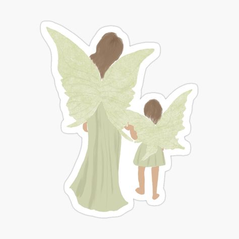 Get my art printed on awesome products. Support me at Redbubble #RBandME: https://www.redbubble.com/i/sticker/Mother-and-Daughter-Fairies-in-Green-by-JupiterCyclops/62030138.JCQM3?asc=u Green Sticker, Decorate Notebook, Mother And Daughter, Coloring Stickers, Glossier Stickers, Eye Catching Colors, Mother Daughter, Top Artists, Sticker Design