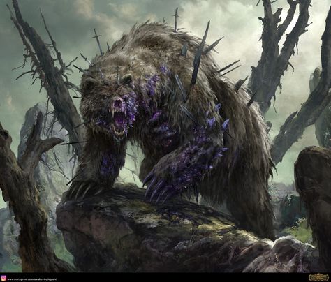 ArtStation - Awakening of the Legion_The Bear King_Tsuloo, Russell Dongjun Lu Bear Fantasy Art, Zombie Bear, Bear King, Dark Creatures, Bear Man, Creature Artwork, Fantasy Beasts, Paintings And Drawings, 다크 판타지