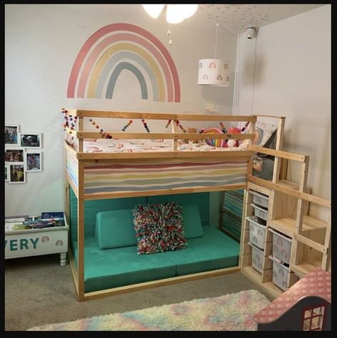 Pirate Bedding, Kids Room Rainbow, Pirate Bedroom, Ikea Kids Room, Rainbow Bedroom, Ikea Kura Bed, Kura Bed, Bedroom Nook, Ikea Kura