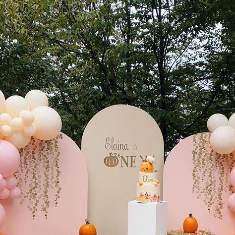 Pumpkin Patch Kids, Fall Birthday Parties, Orange Balloons, One Year Birthday, Pumpkin Birthday, Pink Balloons, Pumpkin Theme, Pumpkin Cake, Balloon Garland