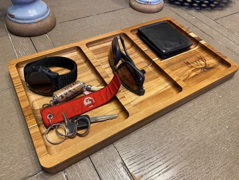 Valet Tray, Nightstand or Desk Organizer, Dresser Organizer, Mens Jewelry Box, Valet Station, Teak Valet Tray for Men and Women, Brown Mens Valet Tray, Dresser Valet, Mens Valet, Dresser Organizer, Mens Jewelry Box, Jewelry Trays, Dresser Tray, Dresser Organization, Valet Tray