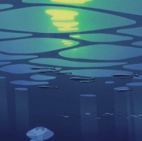 Ponyo Underwater City, Water Studio Ghibli, Ponyo Water Scene, Studio Ghibli Blue Icon, Water Ghibli, Blue Ghibli Aesthetic, Studio Ghibli Ocean, Studio Ghibli Water, Ponyo Underwater