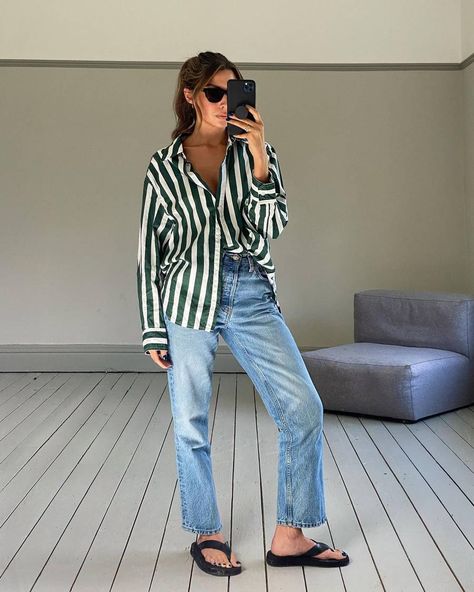 12 Chic Striped Shirts and How to Style Them | Who What Wear Striped Shirt Outfits, Striped Blouse Outfit, Outfits With Striped Shirts, Oversized Striped Shirt, Blue Jean Outfits, Striped Shirts, Striped Shirt Women, Shirt Outfits, Blue Striped Shirt