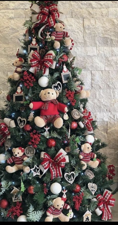 Teddy Bear Christmas Tree, Teddy Bear Theme, Tree Inspiration, Tree Themes, Christmas Teddy Bear, Bear Theme, Christmas Tree Inspiration, Bear Christmas, Noel Christmas