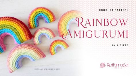 How to Crochet a Rainbow Amigurumi – in 2 Sizes! • RaffamusaDesigns Rainbow Amigurumi, Granny Square Crochet Patterns Free, Crochet Rainbow, Cute Amigurumi, Colorful Baby, Baby Mobiles, Crochet Stitches Guide, Stroller Toys, Crochet Blocks