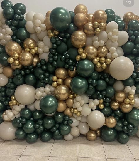 Mens Party Color Scheme, Dark Green And Gold Decorations Party Ideas, Camouflage Balloon Garland, Forest Green Balloons, Green Gold And Black Sweet 16, Dark Green Balloon Garland, Forest Green Birthday Theme, Green Balloon Backdrop, Emerald Green Balloon Decoration