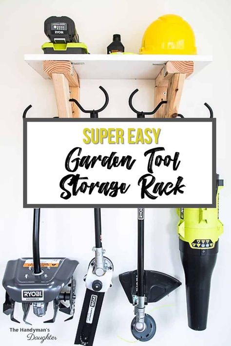 Garden Power Tool Storage, Lawn Tool Storage Ideas, Weedeater Storage Ideas, Leaf Blower Storage, Yard Tool Storage Ideas, Lawn Tool Storage, Garden Tool Rack, Lawn Mower Storage, Power Tool Organizer