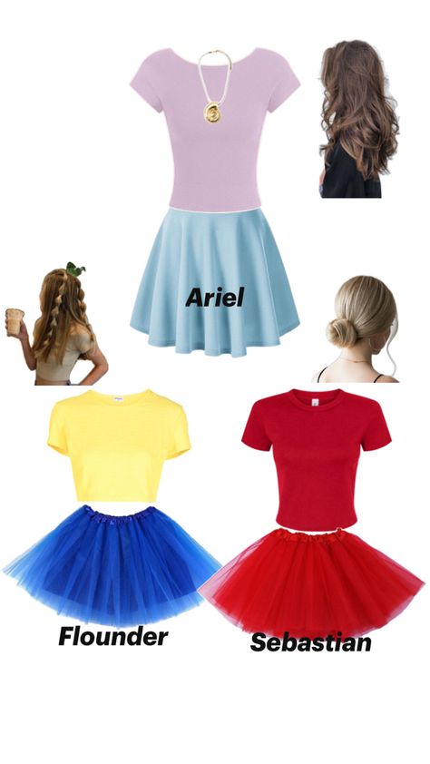 The perfect trio costume idea Sebastian Costume, Flounder Costume, Cute Easy Halloween Costumes, Flounder And Sebastian, Trio Costumes, Ariel Costumes, Ariel And Flounder, Matching Halloween Costumes, Disney Themed Outfits